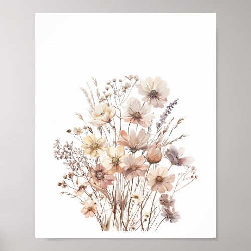 Pastel Boho Wild Flowers Floral Watercolor Poster
