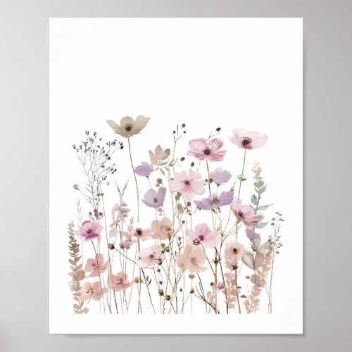 Pastel Boho Wild Flowers Floral Watercolor Poster