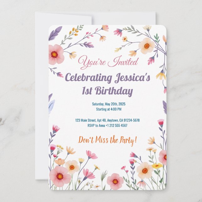Pastel Boho Wildflower Birthday Card Design (Front)
