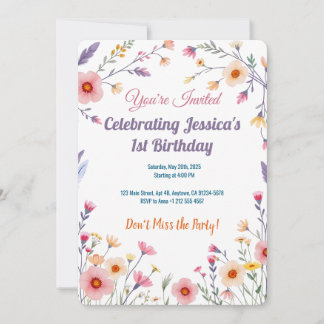 Pastel Boho Wildflower Birthday Card Design