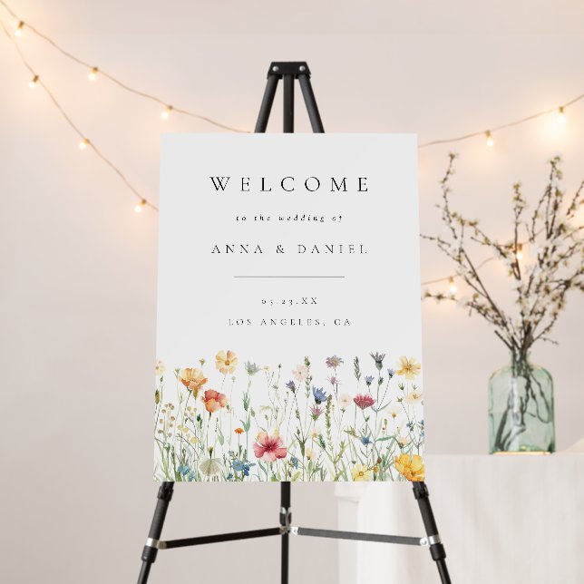 Pastel Boho Wildflower Wedding Welcome Sign (In Situ (Stand))