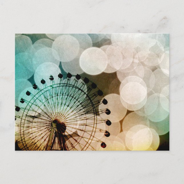 Pastel bokeh blue ferris wheel Carnival Postcard (Front)