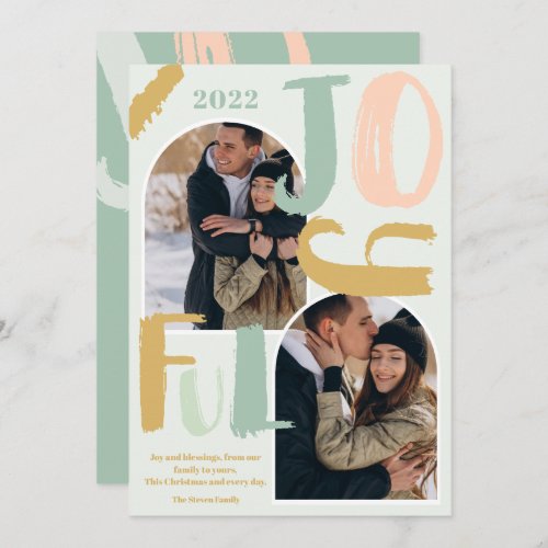 Pastel bold script 2 photos arch Joyful Christmas Holiday Card