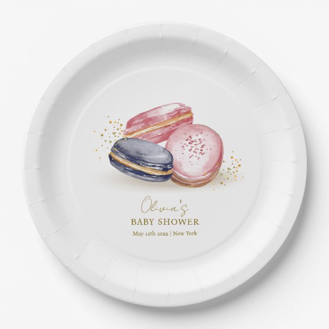 Pastel Bonjour Bébé French Macarons Baby Shower  Paper Plates (Front)