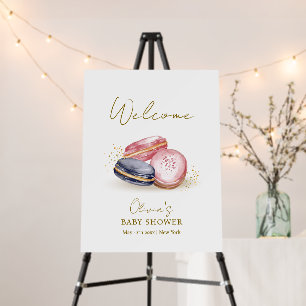Pastel Bonjour Macarons Baby Shower Welcome Sign 