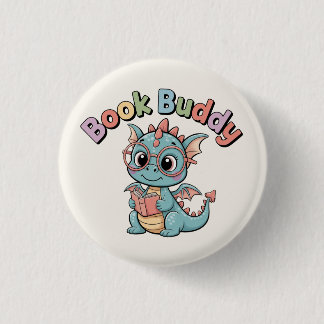 Pastel Book Buddy Reading Dragon Magnet Button