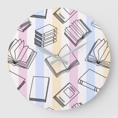 Pastel Book Pattern Round Wall Clock