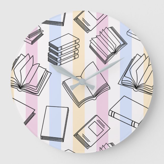 Pastel Book Pattern Round Wall Clock (Front)