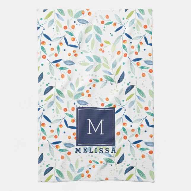 Pastel Botanica Pattern Watercolors Illustration Towel (Vertical)