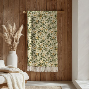 Pastel Botanical Blanket Sage Green Gold Elegance