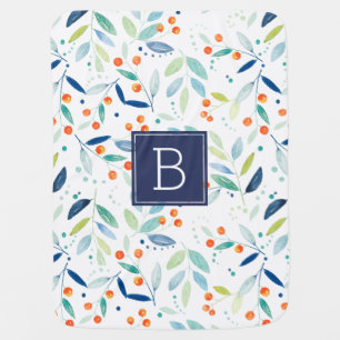 pastel Botanical Leafs Pattern Monogram Baby Blanket