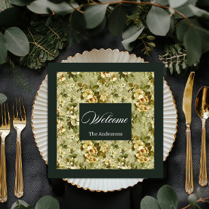 Pastel Botanical Napkins Elegant Gold Green Set