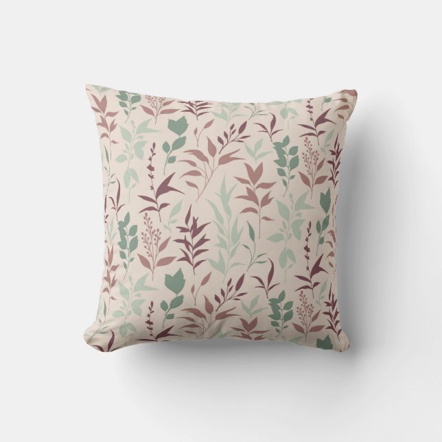 Pastel Botanical Pattern Throw Pillow (Front)