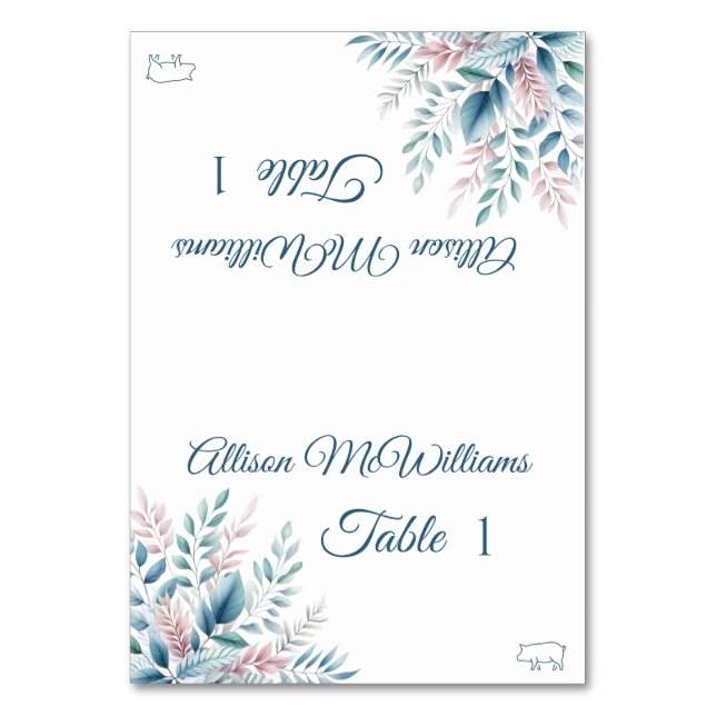 Pastel Botanical-Pork Icon-Wedding- Table Number (Front)