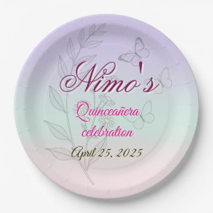 Pastel Botanical Quinceañera Napkins Paper Plates