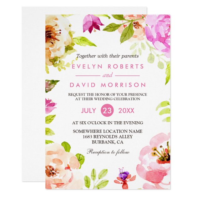 Pastel Botanical Watercolor Flowers Wedding Invite