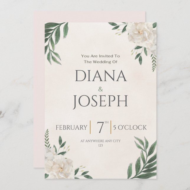 Pastel  Botanical Wedding Invitation | EditabLE (Front/Back)