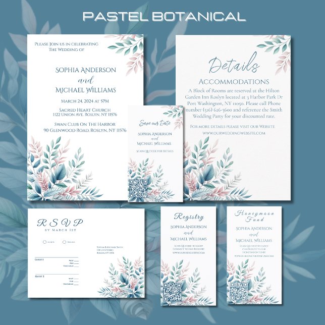 Pastel Botanical Wedding Theme Invitation (Pastel Botanical Wedding Collection)