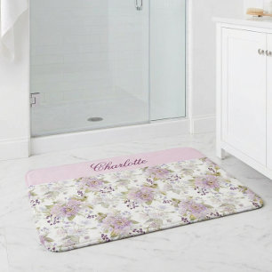 Pastel Botanical Wildflower Custom Monogram Bath Mat
