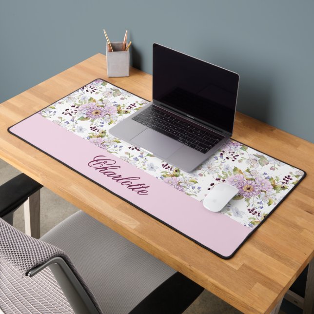 Pastel Botanical Wildflower Personalized Monogram Desk Mat (Office 2)