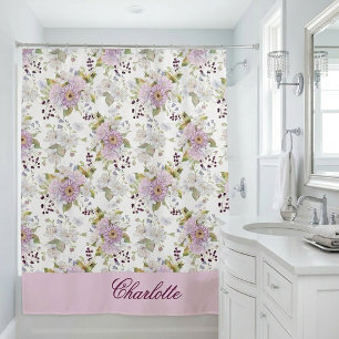 Pastel Botanical Wildflower Personalized Monogram Shower Curtain