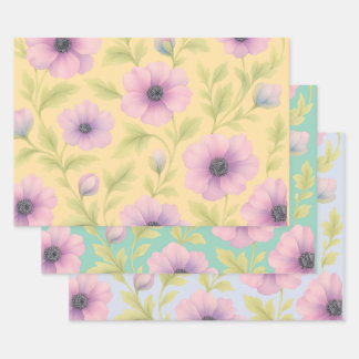 Pastel Botanical Wrapping Paper Set of 3