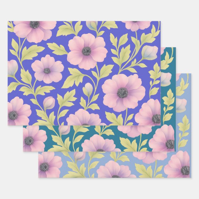 Pastel Botanical Wrapping Paper Set of 3 (Set)