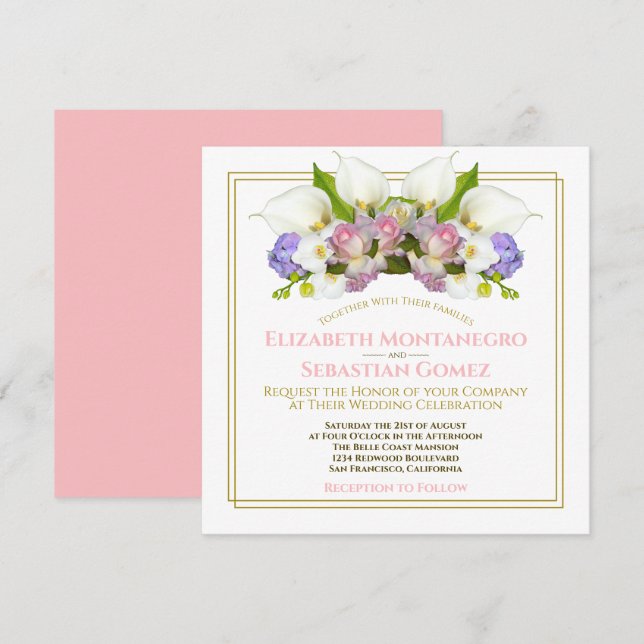 Pastel Bouquet Spring Floral Arch Square Wedding Invitation (Front/Back)