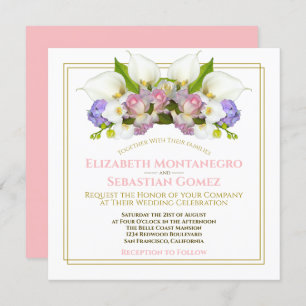 Pastel Bouquet Spring Floral Arch Square Wedding Invitation