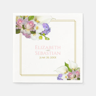 Pastel Bouquet Spring Floral Pink & Gold Wedding Napkins