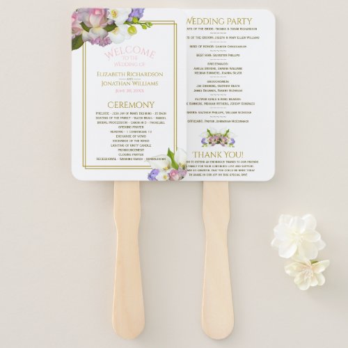 Pastel Bouquet Spring Floral Wedding Program Hand Fan