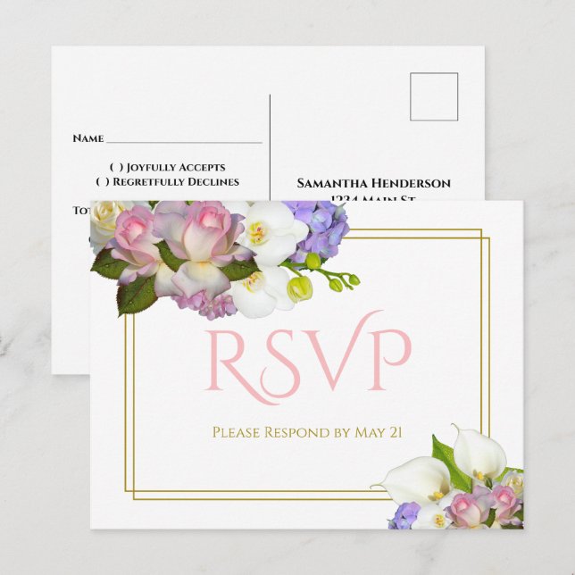 Pastel Bouquet Spring Floral Wedding RSVP Postcard (Front/Back)