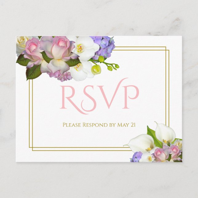 Pastel Bouquet Spring Floral Wedding RSVP Postcard (Front)