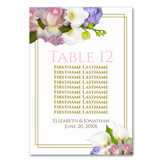 Pastel Bouquet Spring Floral Wedding Seating Chart Table Number | Zazzle