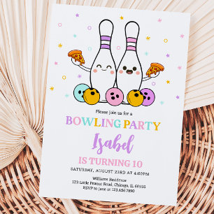 Pastel Bowling and Pizza Birthday Party Invitation