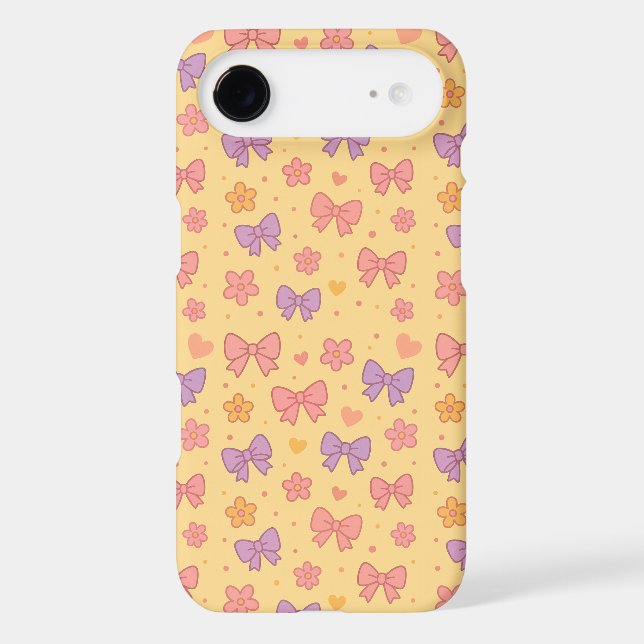 Pastel Bows & Flowers Pattern – Cute Yellow Girly Case-Mate iPhone Case (Back)