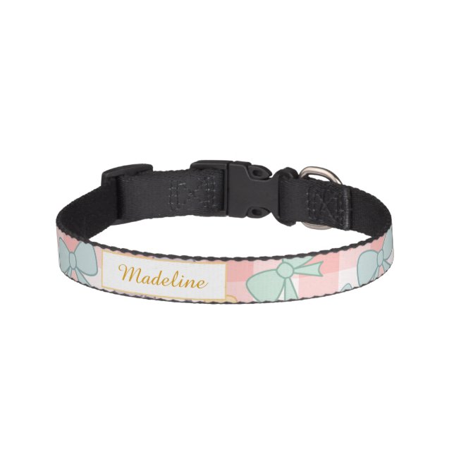 Pastel Bows Gingham Cat Pet Collar (Front)