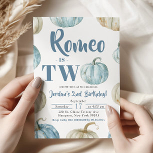 Pastel Boy Pumpkin 2nd Birthday Party Invitation