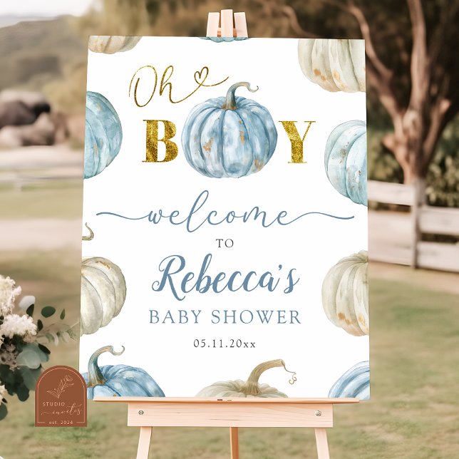 Pastel Boy Pumpkin Baby Shower Welcome Sign (Creator Uploaded)