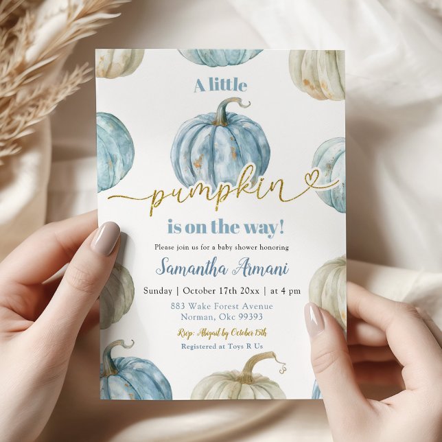 Pastel Boy Pumpkin Is On The Way Baby Shower Invitation (Creator Uploaded)