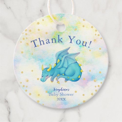 Pastel Boys Blue Dragon Baby Shower Thank You Favor Tags