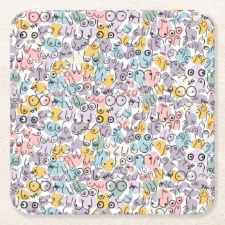 pastel breast fun square paper coaster