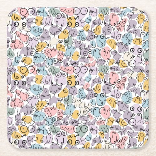 pastel breast fun square paper coaster