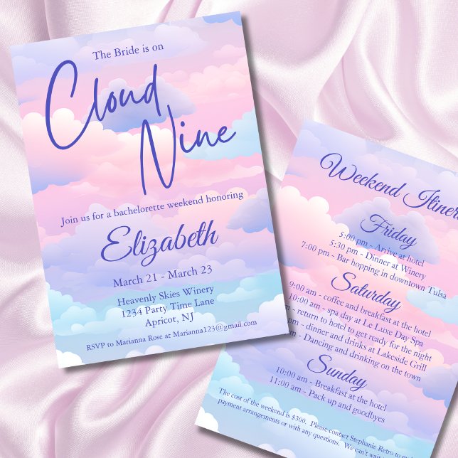 Pastel Bride is on Cloud Bachelorette Weekend Invitation (Creator Uploaded)