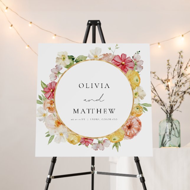 Pastel Bright Spring Floral Garden Wedding Welcome Foam Board (In Situ (Stand))