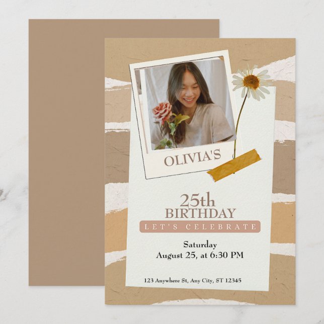 Pastel Brown Aesthetic Birthday Invitation (Front/Back)