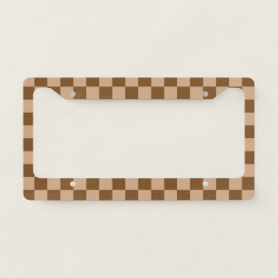 Pastel Brown Checks Checkerboard Pattern   License Plate Frame