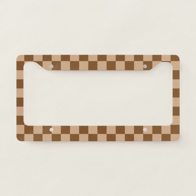 Pastel Brown Checks Checkerboard Pattern   License Plate Frame (Front)