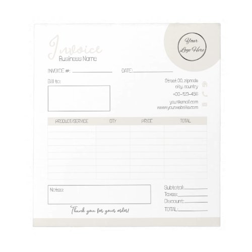 Pastel brown feminine business invoice receipt notepad