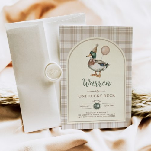 Pastel Brown One Lucky Duck Balloon 1st Birthday